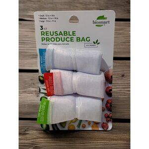 3 Ct Reusable Mesh Produce Bags By BioSmart - Small Medium Large Sizes new